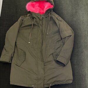 Forever 21 Pink fauxFur utility Hooded Jacket